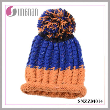 Chapeau à tricoter de balle de laine chaude d&#39;épaississement coloré de rayure (SNZZM014)